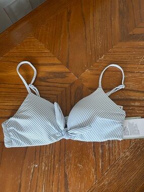 H&M Light Blue & White Striped Tie-Front